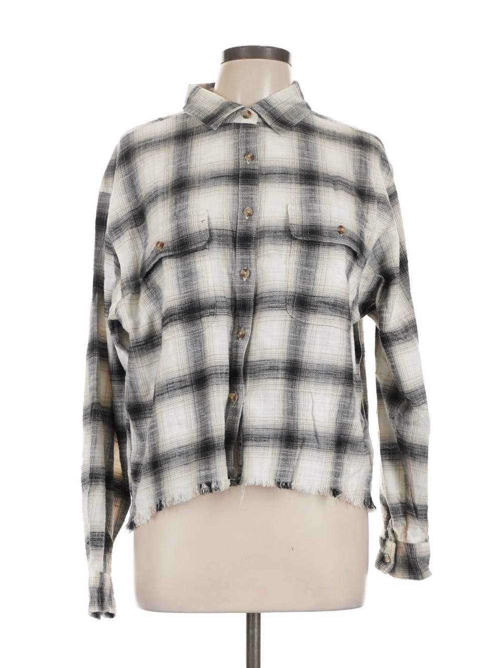 Lucky Brand Black & Cream Plaid Button-Front Shacket